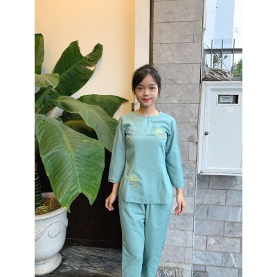 Đồ Lam Đi Chùa Pháp Phục Phật Giáo Cổ Tròn Ngọc kate