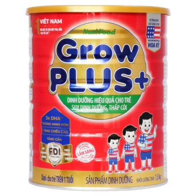 Nutifood GrowPLUS+ Đỏ 1500 Gr : sữa dành cho trẻ từ 1- 10 tuổi bị suy dinh dưỡng thấp còi