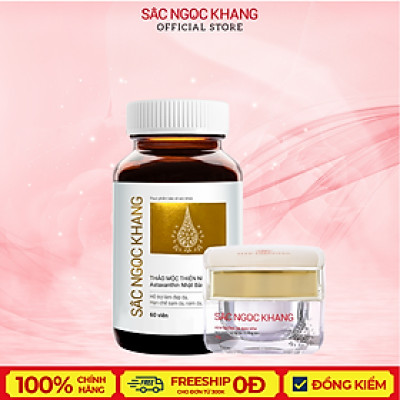 Bộ đôi kết hợp giảm nám Sắc Ngọc Khang Viên uống vi tảo lục hộp 60v + Kem dưỡng 10g