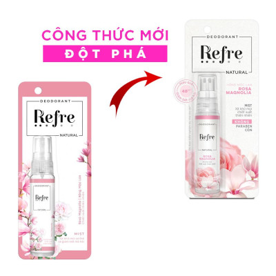 Xịt Khử Mùi Refre Natural Chiết Xuất Thiên Nhiên - Hồng Mộc Lan Rosa Magnolia 30ml
