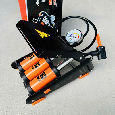 Bơm đạp chân xe đạp xe máy KAPUSI 3 ống xilanh bền đẹp - màu cam đen