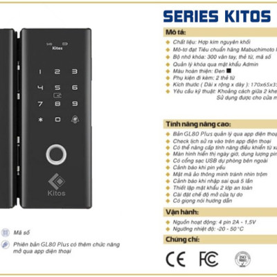 Khóa thông minh cho cửa kính Kitos KT-GL80
