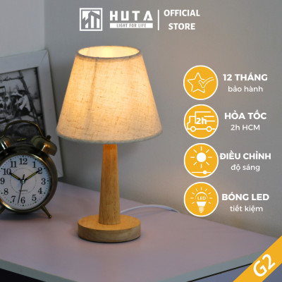Đèn Ngủ Gỗ HUTA Light For Life G2 Chao Nón Vintage Dễ Thương, Decor Trang Trí Phòng Ngủ, Điều Chỉnh Độ Sáng, Bóng Led Sáng Vàng Tiết Kiệm Điện