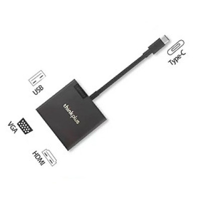 Cáp type C ra HDMI - VGA và USB - 3 trong 1 - Lenovo Thinkplus Type C USB-C 3-in-1 Adapter USB Hub, 4K HDMI 60Hz, VGA, USB 3.0 Type C to HDMI VGA USB 3.0 - Hàng chính hãng