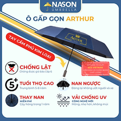 Ô dù tự đông thông minh Nason Umbrella The Arthur tự động đóng mở 2 chiều, tay cầm phủ kim loại cao cấp màu Bronzo, dù tự động gấp ngược, chống gió bão cấp 6