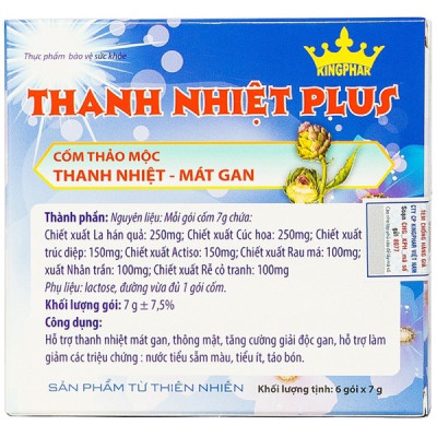 Cốm Thảo mộc Kingphar Thanh nhiệt plus, hộp 6 gói *7g, làm mát gan, giải độc, thanh lọc cơ thể