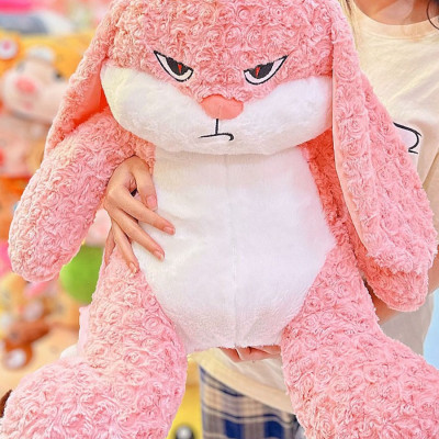 Thú nhồi bông thỏ quạo màu hồng đáng yêu - Size từ 35cm đến 1m - Quà tặng gấu bông thỏ mặt giận dữ hồng phấn mềm mịn.