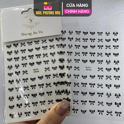 Sticker Hình Nơ 3D Trắng Đen SJY1085 Mix Kiểu Hàn Quốc Dán Móng Siêu Xinh, Hình Dán nail Móng Nơ Nổi Trắng Đen Sheng Jia Yu Nữ Women