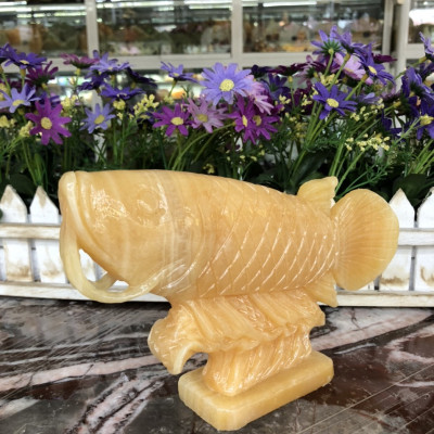 Tượng cá rồng phong thủy đá ngọc hoàng long size nhỏ trang trí bàn làm việc - Dài 22 cm