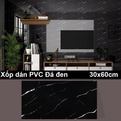 Bộ 15 Tấm Xốp Dán Tường 3D PVC Đá Xám Bóng 60x30cm Keo Sẵn Dày 2,5mm Cao Cấp, Sang Trọng