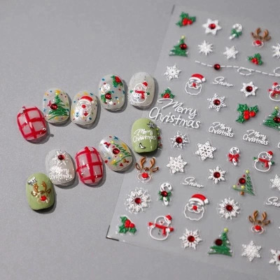 Hình Dán Móng Sticker Ông Già Noel 5D Làm Nail Siêu Xinh, Miếng Dán Móng Hình Giáng Sinh, Bông Tuyết, Tuần Lộc