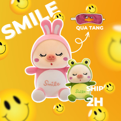 Thú nhồi bông heo Smile - Size từ 45cm đến 65cm - Quà tặng heo Smile nhồi bông dễ thương - Gối ôm mềm mịn cho bé