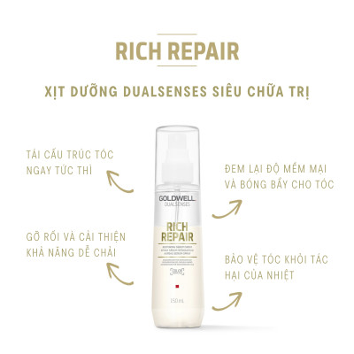 Xịt Dưỡng Phục Hồi Tóc Hư Tổn Goldwell Rich Repair Tái Tạo Tóc Tức Thì, Tóc Bóng Khỏe Tự Nhiên 150ml