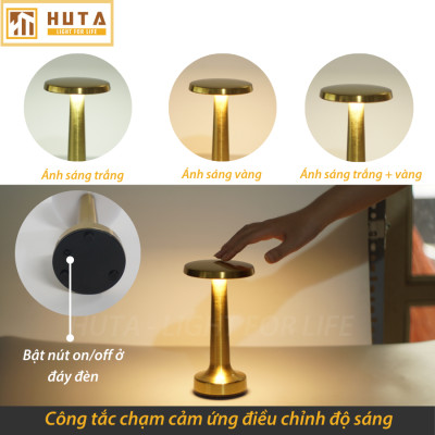 Đèn Bàn Led Quầy Bar HUTA RESDIA2 Cảm Ứng Pin Sạc, Điều Chỉnh Ánh Sáng Trang Trí Nhà Hàng Quán Cà Phê Bàn Ăn Lounge Quán Bar