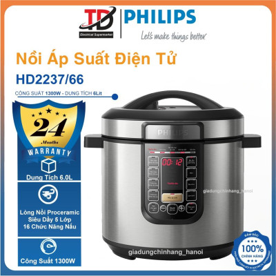 Nồi Áp Suất Điện Philips HD2237/66, Dung Tích 6Lit -  Công Suất 1300W, Hàng Chính Hãng