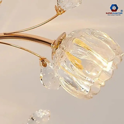 Đèn mâm ốp trần pha lê SuperVilighting trang trí phòng khách quán phong cách hiện đại 15 bóng