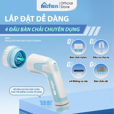 Máy Cọ Rửa Điện Cầm Tay Đa Năng Mifan K3 25W - Kèm 4 Đầu Chổi, Pin Sạc 2000mAh, Chống Nước IPX7, Tốc Độ 500rpm, Bảo Hành 12 Tháng