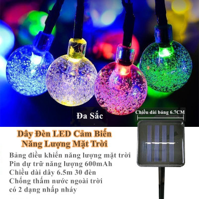 Đèn Led Cảm Biến Năng Lượng Mặt Trời 6,5M 30 Đèn Chống Thấm Nước  Treo Trang Trí Gồm 2 Màu  Vàng Ấm Và Đa Sắc 