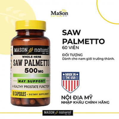 Mason Natural Saw Palmetto 500mg – Hỗ trợ điều trị phì đại tiền liệt tuyến hộp 60 viên