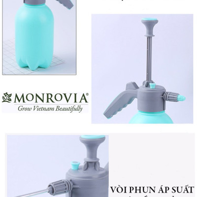 Bình xịt tưới cây MONROVIA 2 lít, phun sương tưới cây cảnh, vòi dài, tặng vòi ngắn, màu xanh, tiêu chuẩn Châu Âu