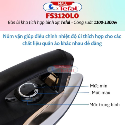 Bàn Ủi Khô Tích Hợp Bình Xịt Nước Tefal FS3120L0 - Công Suất 1300W -  Hàng Chính Hãng