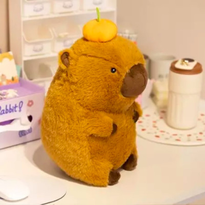 Thú nhồi bông Capybara đội quả táo đỏ - Size 42cm - Quà tặng gấu bông chuột lang lông mềm mịn đáng yêu.