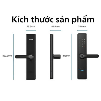 Bộ khóa cửa thông minh Bluetooth, vân tay, thẻ từ, mật khẩu và chìa cơ Philips DDL7300 - Hàng chính hãng (BH 2 NĂM)