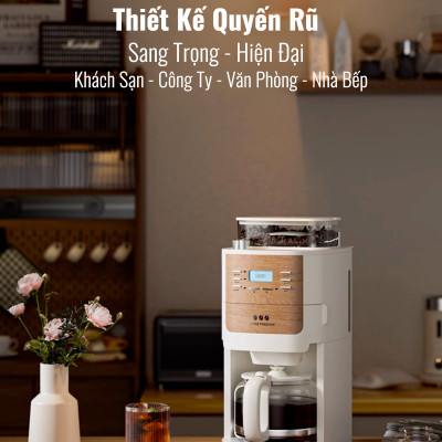 Máy Pha Cà Phê CF06 Tự Động Vừa Xay, Vừa Pha 2 Trong 1, Từ 2-12 Cốc/Lần, Hẹn Giờ Pha Thông Minh, Cối Xay Cafe Lưỡi Nón Độ Đồng Nhất Cao, Hàng Chính Hãng