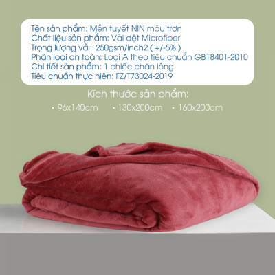 Mền tuyết NIN - màu Ruby Wine 1m3x2m, 1m6x2m 100% Microfiber, chăn hè cao cấp, chăn lông tuyết nhung kiểu dáng Hàn Quốc