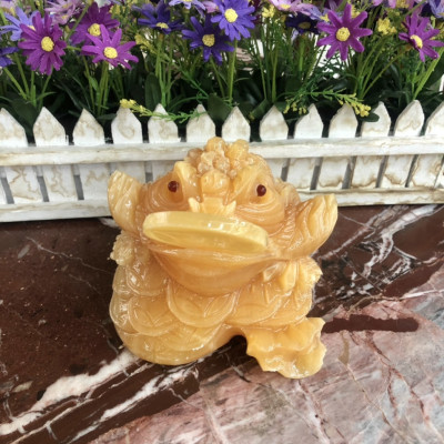 Tượng Cóc Ba Chân, Cóc Ngậm Tiền, Thiềm Thừ phong thủy chiêu tài lộc đá ngọc hoàng long - Dài 15 cm