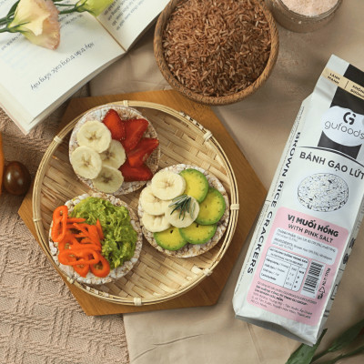 Bánh gạo lứt GUfoods vị Muối hồng -  Không chiên dầu, Không đường, Lành mạnh, Phù hợp Eat clean, Ăn vặt healthy, Thực dưỡng, Tập gym, Thuần chay