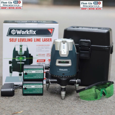 Máy cân mực laser WORKFIX WF-LS686, 5 tia xanh bóng LED siêu sáng, Phím cảm ứng