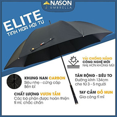 Ô dù cao cấp lịch lãm Elite Nason tay cầm gỗ sang trọng khung trục làm từ sợi Carbon, siêu bền bỉ