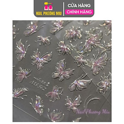 Sticker Bướm 5D Làm Nail Nhiều Mẫu Hoa Bướm Lấp Lánh Cho Móng Tay, Phụ Kiện Salon Đề Can Ánh Sáng Cho Nhiều Loại Móng Nữ Women