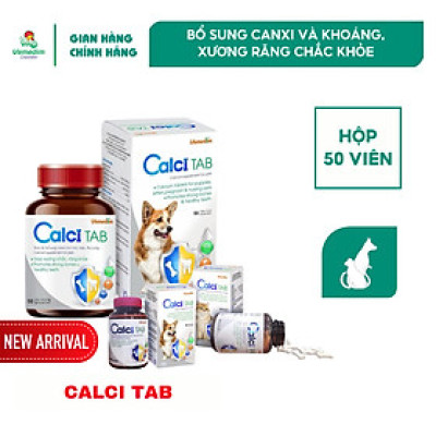 Vemedim Calci tab viên canxi cho chó và mèo con, chó và mèo mang thai giúp xương chắc, 1 hộp 50 viên