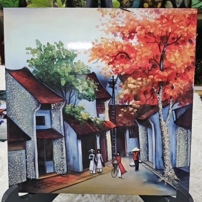 Tranh Sơn Mài - PHỐ CỔ VIỆT NAM | Size 30x30 cm | Hoài Niệm Thời Gian – Nghệ Thuật Sơn Mài Truyền Thống