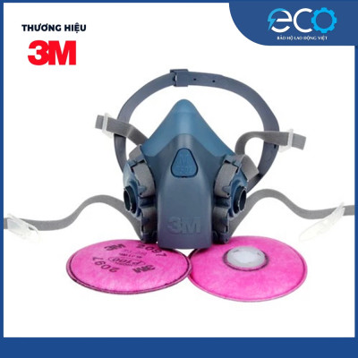 Bộ mặt nạ phòng độc 3M 7502 kèm phin 2097 lọc bụi mịn, chống hơi độc, khí hàn cắt đúc kim loại