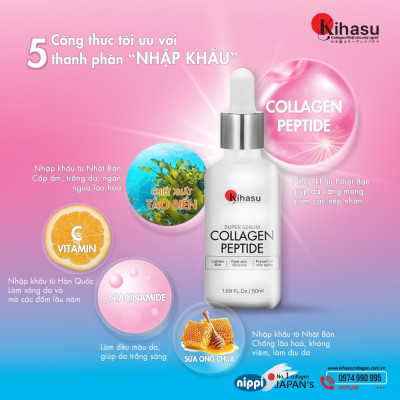 Serum Collagen KIHASU Dưỡng Trắng Sáng Da, Làm Mờ Vết Sạm, Tàn Nhang, Trẻ Hóa Làn Da, Hiệu Quả Sau 8 Tuần Sử Dụng