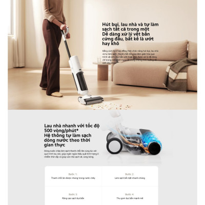 Máy Hút Bụi Lau Nhà Xiaomi Truclean W20 Wet Dry Vacuum | Lực hút mạnh 15.000Pa | Loại Bỏ Bụi Khô & Vết Bẩn Ướt - Hàng Chính Hãng