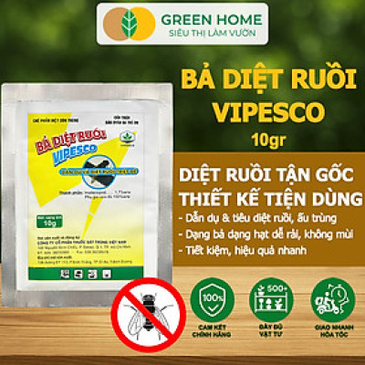 Bả Diệt Ruồi Vipesco, GreenHome, Gói 10gr, Chính Hãng, Hiệu Quả Cực Nhanh, Dẫn Dụ và Diệt Ruồi Triệt Để
