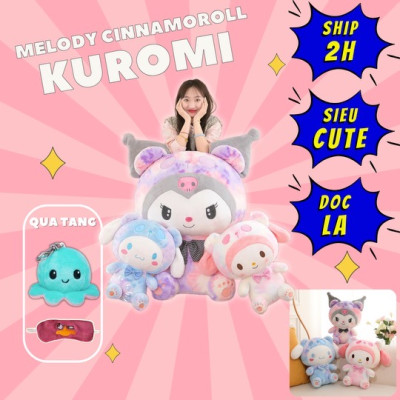 Thú nhồi bông Kuromi - Melody - Cinnamoroll họa tiết loang đáng yêu - Size 35cm đến 90cm - Quà tặng gấu bông mềm mịn cho bé.