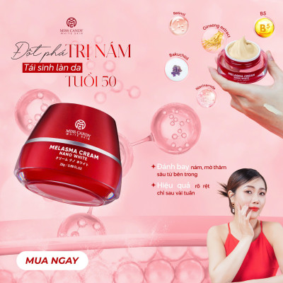 Kem Dưỡng Trắng Da Mờ Thâm Nám Sâm Nhung Hoàng Kim Cao Cấp Melasma Cream Nano White MISS CANDY 25g, Giúp Tái Tạo Da Bị Nhiễm Corticoid, Phục Hồi Làn Da Hư Tổn & Làm Săn Chắc Da