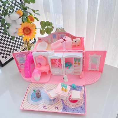 Ngôi Nhà Búp Bê Thiết Kế Dạng Túi Xách Kèm 2 Búp Bê, Đồ Chơi Búp Bê Dễ Thương Cho Bé
