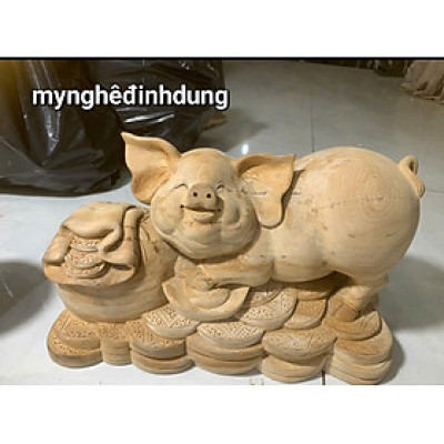 Tượng con heo ( lợn ) phong thủy cầu tài lộc bằng gỗ ngọc am thơm nức kt 30x19x15cm 