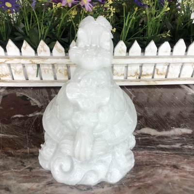 Tượng Long Quy - Rùa đầu Rồng phong thủy đá cẩm thạch trắng - Dài 20 cm