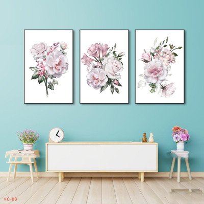 TRANH TREO TƯỜNG HOA HIỆN ĐẠI - TRANH TREO HOA HỒNG - DECOR TRANG TRÍ MÀU TÍM - BỘ 3 TRANH HOA TREO TƯỜNG