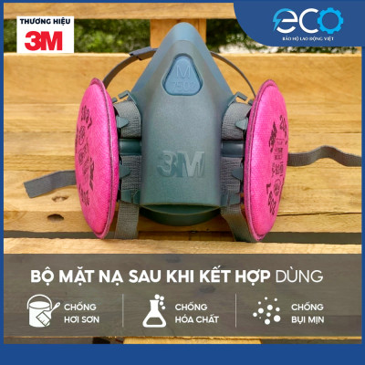 Bộ mặt nạ phòng độc 3M 7502 kèm phin 2097 lọc bụi mịn, chống hơi độc, khí hàn cắt đúc kim loại
