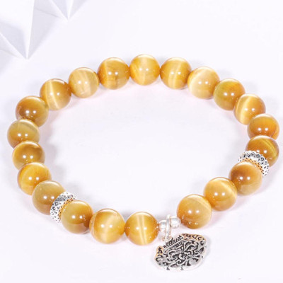 Vòng tay đá thạch anh mắt hổ vàng mix túi cát tường bạc hạt đá 8mm mệnh thổ, kim - Ngọc Quý Gemstones