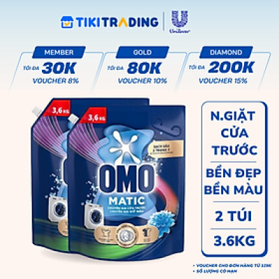 Combo 2 Túi Nước Giặt Omo Matic Bền Đẹp Bền Màu Cho Máy Giặt Cửa Trước 3.6KG