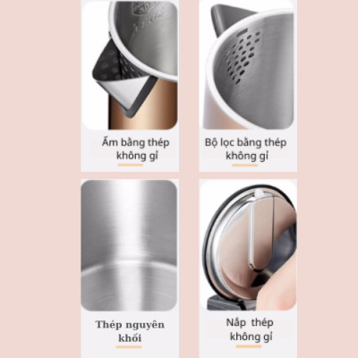 Ấm đun siêu tốc 2 lớp cách nhiệt Grelide D2017k ( 1.7L) hàng chính hãng- thân bình bằng thép không gỉ, lòng ruột đúc inox nguyên khối. 